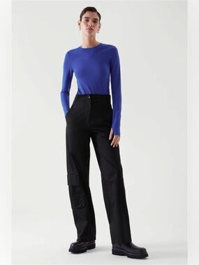 COS jersey crew neck Slim-Fit Long-Sleeve Top in royal blue